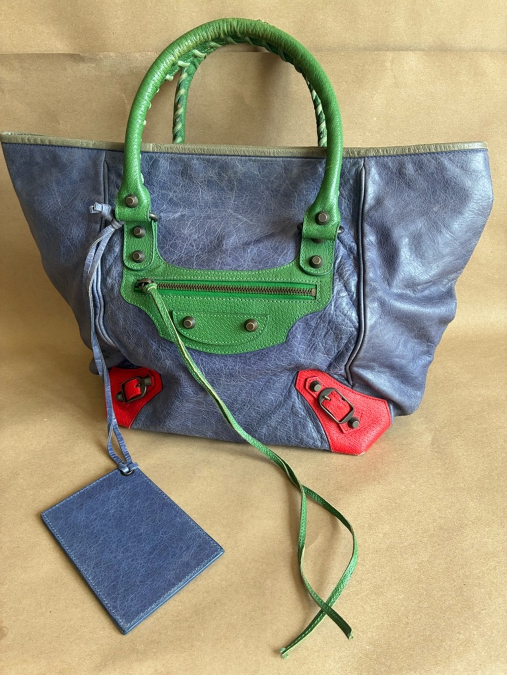 Balenciaga Tri-Color Lambskin Leather Sunday Small Tote